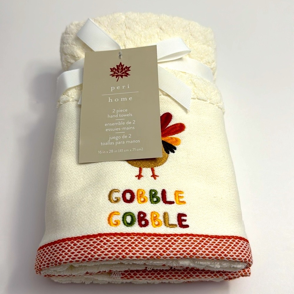 2pc PERI HOME Gobble Gobble Hand Towel Set - 100% Cotton - 16” x 28”